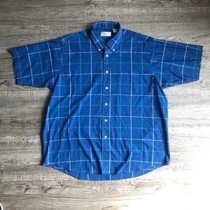 VTG 80s The Mens Store at Sears Blue Squares S/S Buttondown Casual Shirt Size XL